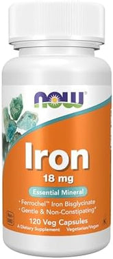 NOW Iron Supplement (18mg, 120 Veg Capsules) - Supports Energy & Wellbeing
